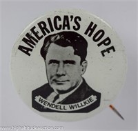 Wendell Willkie America's Hope Pinback Button