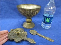 brass pedstal bowl -candle holder -spoon