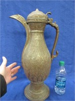 large old etched india pitcher - 20in tall