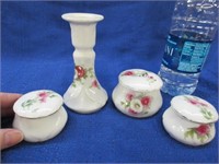 4pcs - candlestick - 3 small jars with lids