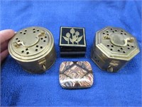 2 brass cricket boxes -2 small pill boxes
