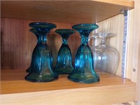 SET OF FOUR (4) BLUE GLASS SUNDAE DISHES & MORE