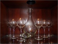 ETCHED DECANTER W/ SIX (6) MATCHING GLASSES