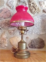VINTAGE LAMP W/RED GLASS SHADE