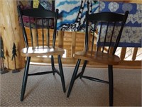 PAIR OF GREEN PAINTED SPINDLE BACK CHAIRS