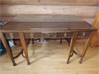ANTIQUE WOODEN TABLE W/GLASS TOP, DOVETAIL CONST