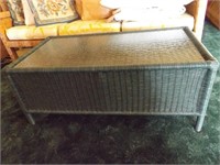 COREEN WICKER TABLE W/GLASS TOP 39"X20", 16" TALL