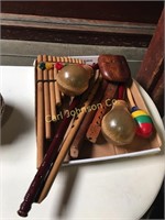 BOX OF FLUTES AND MUSICAL INSTRUMENTS ETC