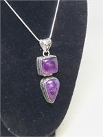 Amethyst double pendant .925 silver/ chain (H 16)