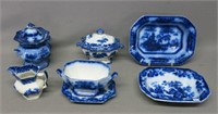 LOT OF FLOW BLUE STAFFORDSHIRE