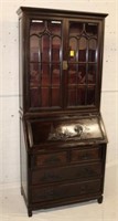 2pc Vintage Asian Secretary/Bookcase w/ carved