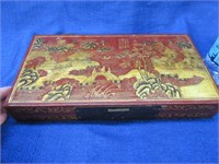 old asian hand painted hinged box (12in wide)