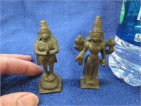 2 small brass hindu goddess statues ~3 inch tall
