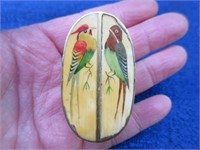 small inlaid metal pill box (2 painted birds)