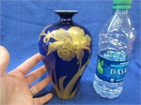 nice old blue-floral 7in vase (hand painted gold)