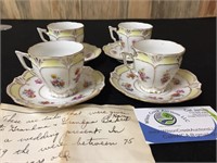Set of 4 Antique Cup and Saucers - Very Old Set