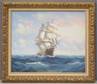 Sailing Ship on Rough Sea Print, in Gold Frame