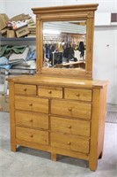 Vaughan BASSETT 9-Drawer Oak Dresser w/ Mirror