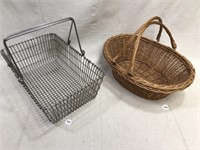 metal basket, wicker basket, bowl, box