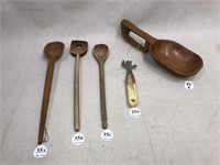 old wooden spoons, carved spoon, can opener