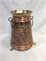 copper can, glass bowl, pitcher, crock