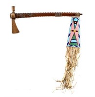 Nez Perce Brass Pipe Tomahawk w/ Beaded Drop c1880