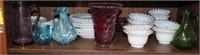 Art Glass Lot; Pitchers, Vase, Fenton Case Glass