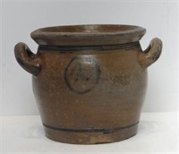 EARLY COBALT DECORATED CROCK W/ OPEN HANDLES