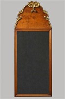 EARLY 19THC. LOOKING GLASS W/ PARCEL GILT DECORATN