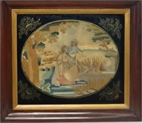 SILKWORK "MOSES IN THE BULL RUSHES" EARLY 19THC.
