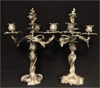 2 FRENCH CLASSICAL SILVER PLATED CANDELABRAS