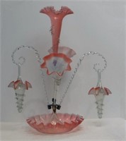 VICTORIAN ART GLASS EPERGNE CRANBERRY, CLEAR &