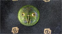 Carnival Glass hatpin- lime green Golden Owl