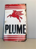 Genuine enamel Plume bowser sign approx 50x30 cm