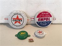 4 x drum caps & small Ampol badge