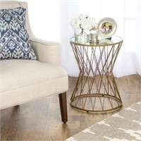 Hourglass Metal Accent Table Gold Mirror Top