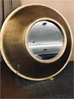 Uma Wood Brass Convex Tapper Mirror 47"D