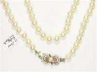 PINK PEARL NECKLACE WITH STERLING AND RUBY CLASP