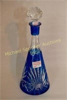 TAPERED CRYSTAL DECANTER BLUE CUT TO CLEAR