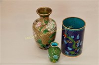 LARGE AND SMALL CLOISONNE VASE + DRAGON CONTAINER