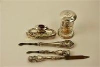 STERLING DRESSER TOP PIECES -3 SET WITH AMETHYSTS