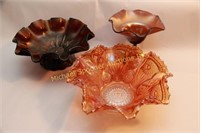 THREE PIECES OF OLD CARNIVAL GLASS