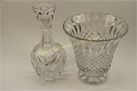 CRYSTAL DECANTER AND SAW TOOTH FLARED VASE