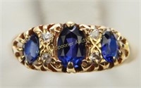 18K YELLOW GOLD SAPPHIRE AND DIAMOND RING