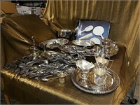 Large collection of silver plate, and flatware