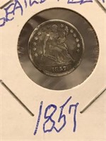 1857 SEATED LIBERTY 1/2 DIME. CLEAR DATE