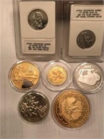 LOT OF 7 REPLICA GOLD/SILVER COINS