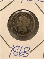 1868 3 CENT PIECE. CLEAR DATE