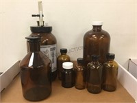 GROUP OF ASSORTED BROWN GLASS LAB BOTTLE