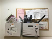 2 BOX OF OFFICE SUPPLIES & BULLITEN BOARD